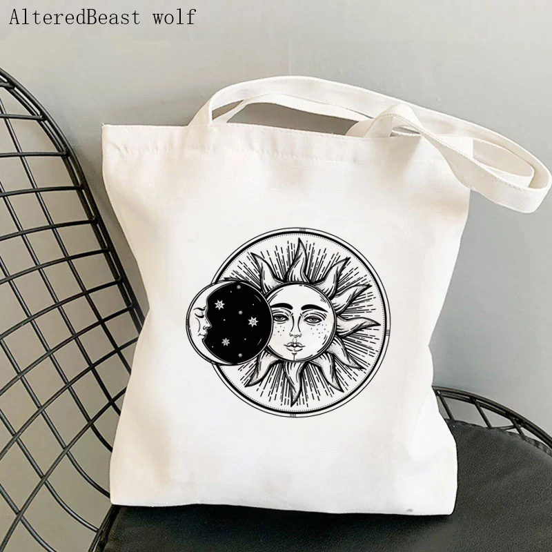 Frauen Käufer tasche mond sonne Tarot Gedruckt Kawaii Tasche Harajuku Einkaufen Leinwand Käufer Tasche mädchen handtasche Tote Schulter Dame Tasche: b2660