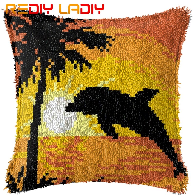 Housse de coussin pré-imprimée en toile avec crochet et animaux, motif hibou, taie d'oreiller en fil acrylique, loisirs créatifs, décoration d'intérieur: Bz448