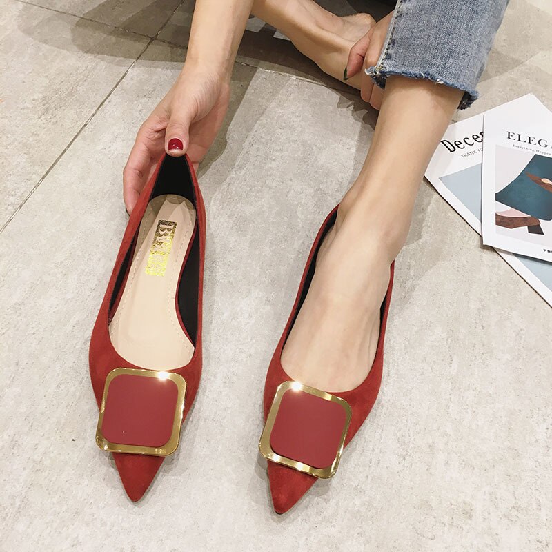 Forår efterår flats firkantet tå frisk farve kontor dame weekend sko slip on loafers kvinder flad hæl køresko
