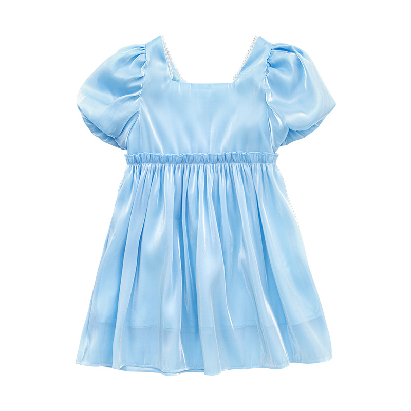 Prinses Jurk Voor Meisje Solid Mode Verjaardagsfeestje Jurken Zomer Pull Mouw Boog Kinderkleding Voor School Kids Leuke Jurk