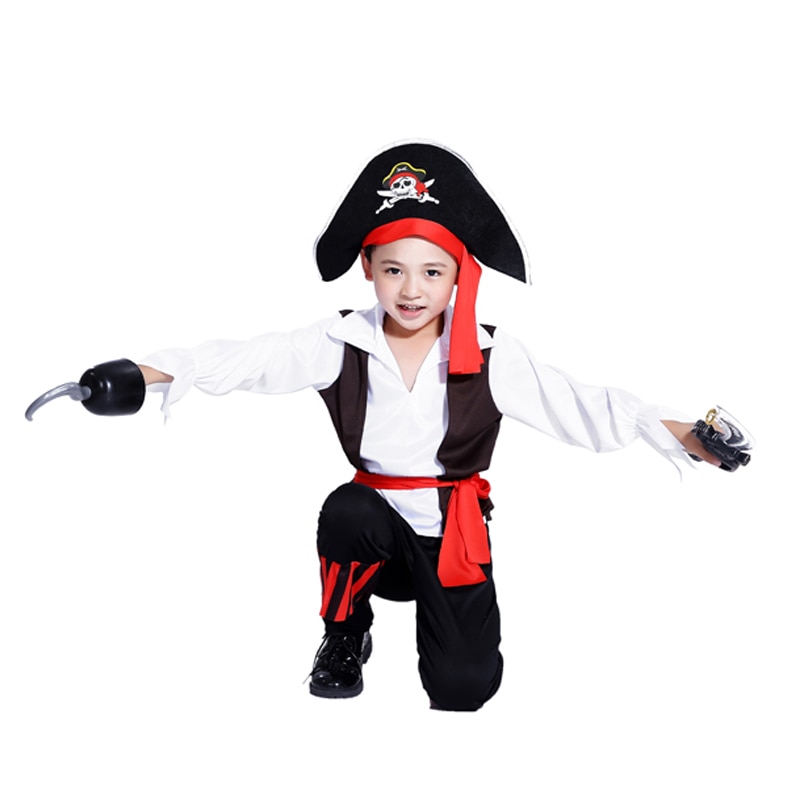 de Piratas del Caribe de Halloween para niños pirata cosplay de capitán dominante chico traje de pirata