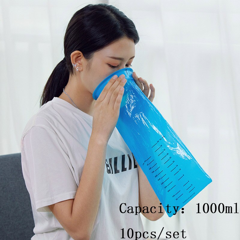 2/10 pièces jetable vomi sac en plastique voyage avion mouvement voiture mal de mer organisateur Portable sac poubelle accessoires de nettoyage à la maison: Blue-1000ml-10pcs