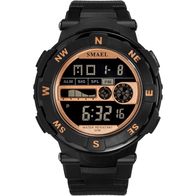 Digitale herenhorloges, kleine sporthorloges, led herenhorloges, waterdichte herenhorloges, 1361b zwarte polshorloges, casual elektronica horloge: Zwart roségoud