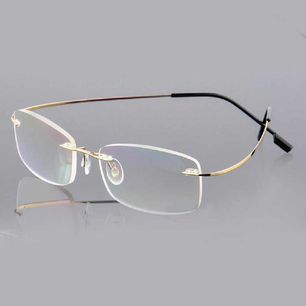 Leesbril heren optische bril geheugen titanium bril montuur randloos: Goud