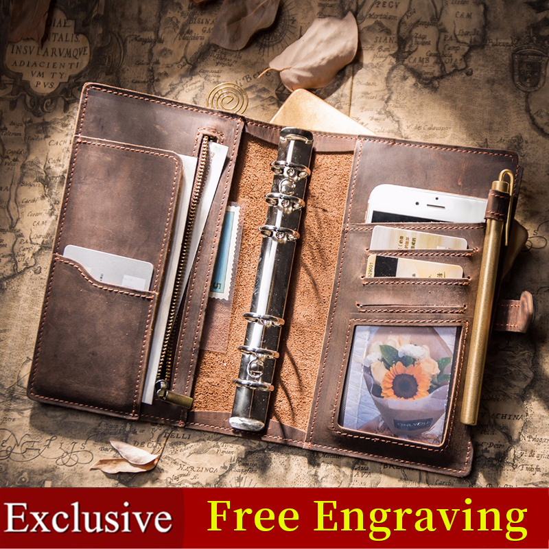 IPBEN Leather Notebook Travelers Journal Travel Planner a5 Note Book Diary filofax Handmade Calendar Postcard Stickers