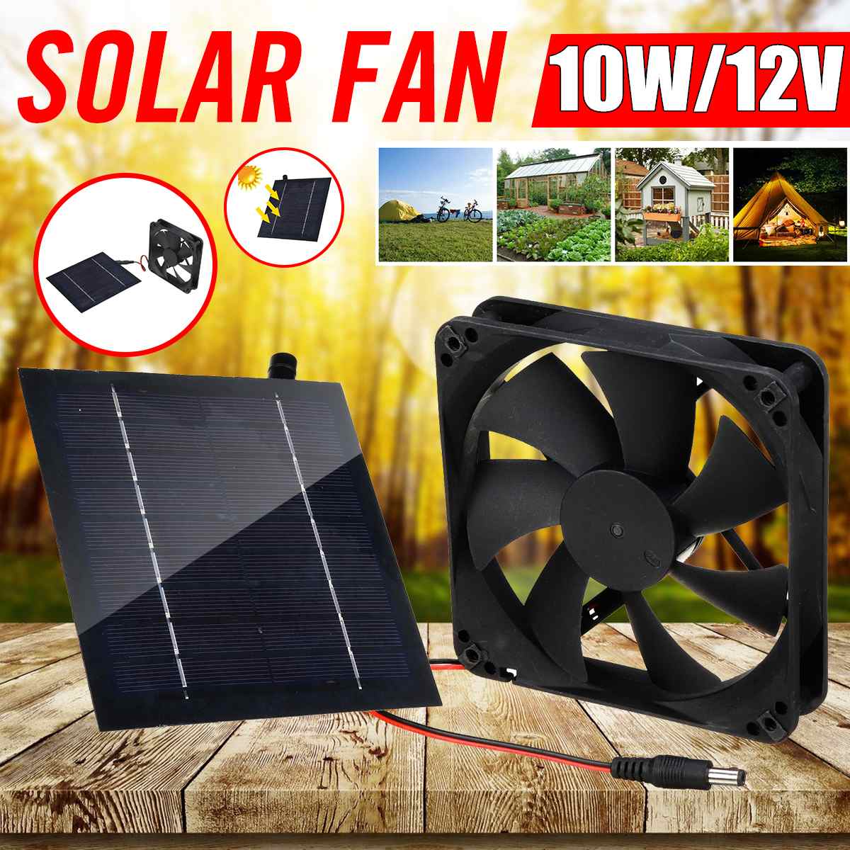 10W 12V Solar Exhaust Fan Air Extractor 6 Inch Mini Ventilator Solar Panel Powered Fan for Dog Chicken House Greenhouse RV