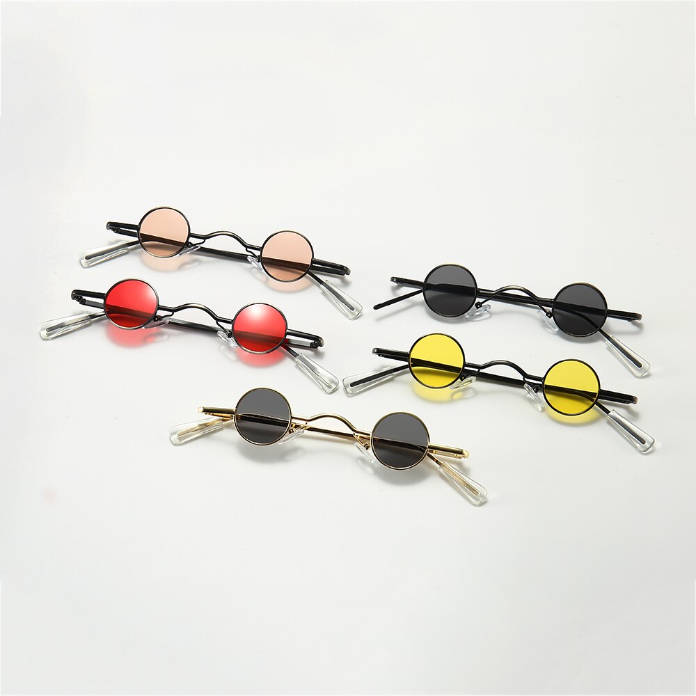 Mini lunettes de soleil rondes rétro pour hommes, monture métallique or noir rouge, petites montures rondes, accessoires de soins oculaires