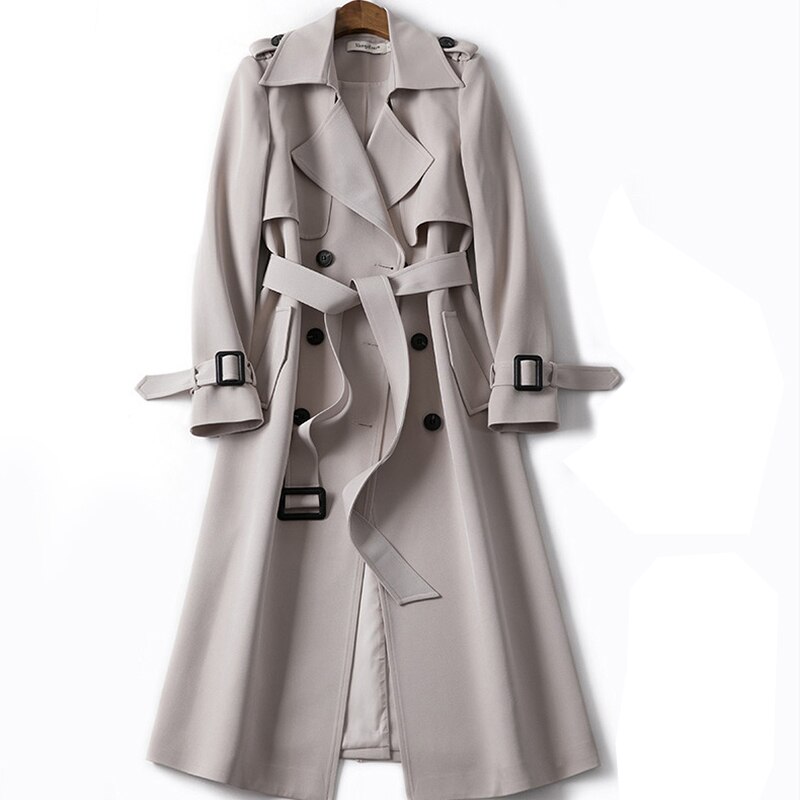 Windjack voor dames, winterjas, koreaanse trenchcoat voor dames, engelse stijl, lange trenchcoat met sjerpen