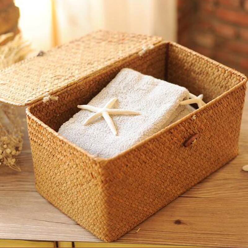 Rattan Woven Storage Box With Lid Handmade Jewelry Boxes Makeup Organizer Wooden For Sundries Puer Tea Case Containers