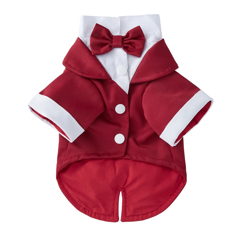 Ropa Formal de boda para perro, camisa negra con pajarita, esmoquin de , vestido de Halloween: S / Rojo