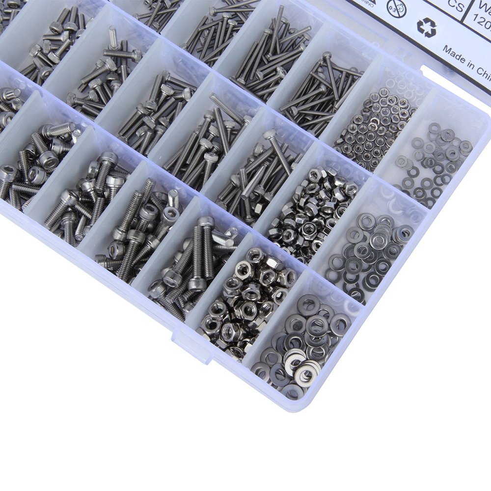 1080pcs/Lot M2 M3 M4 Button Head Hex Socket Screw Bolt Nut Stainless Steel 304 Screws Nuts Assortment Kit Fastener Hardware