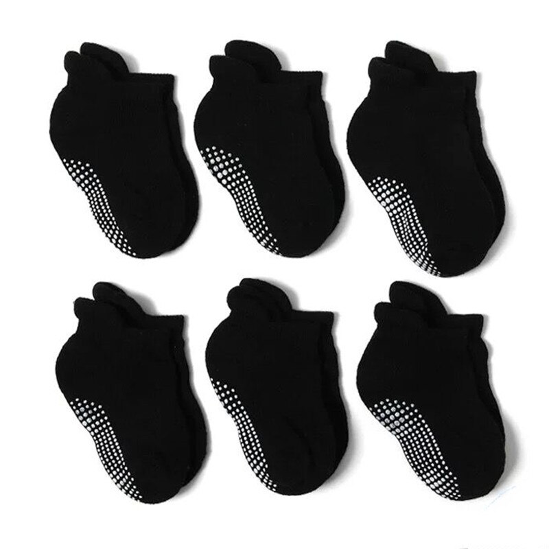 6 Paare/los Winter Baumwolle Socken Anti-Unterhose nicht Schleudern Knöchel Socken Baby Kleinkind freundlicher Jungen Mädchen 0-7Jahre: Schwarz / M 1 zu 3 Jahre