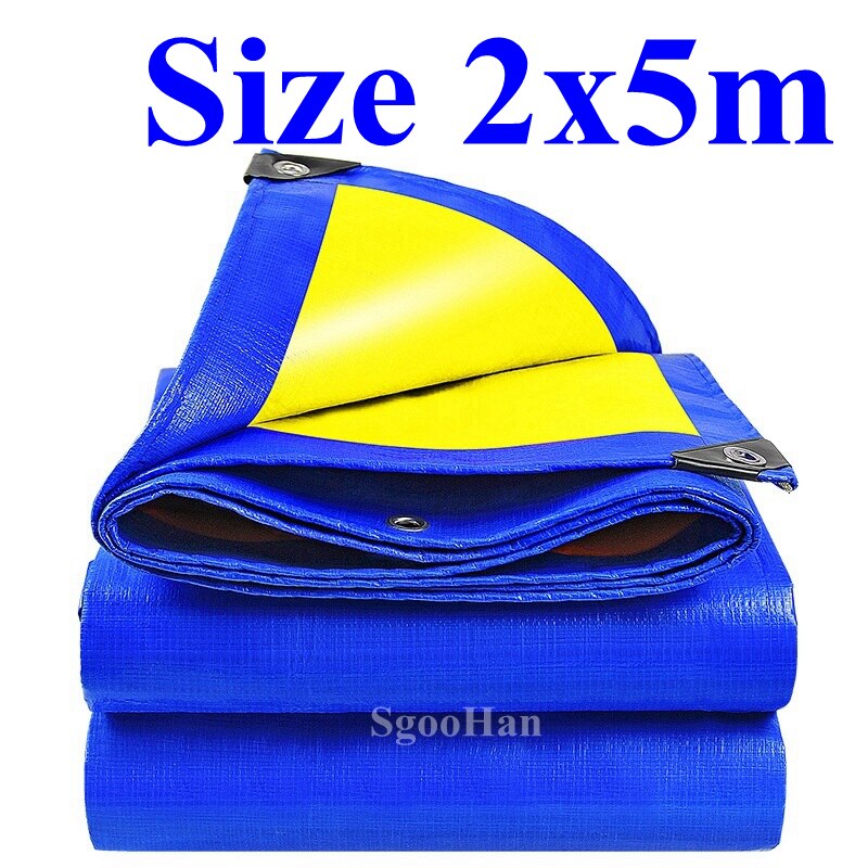 Blue-Yellow PE Tarpaulin Rainproof Cloth Shade Sail Boat Truck Canopy Tarp Ground Sheet Camping Waterproof Cloth Pet House Cover: 2x5m