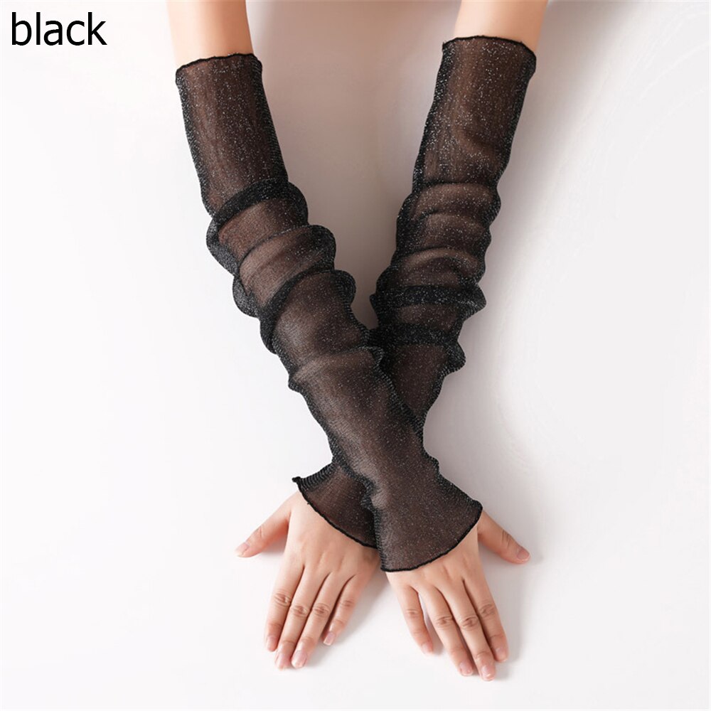 Gants longs en dentelle sans doigts pour femmes, manchons de Protection solaire, maille en dentelle, fins pour cyclisme, mancherons pour les bras de conduite,: black