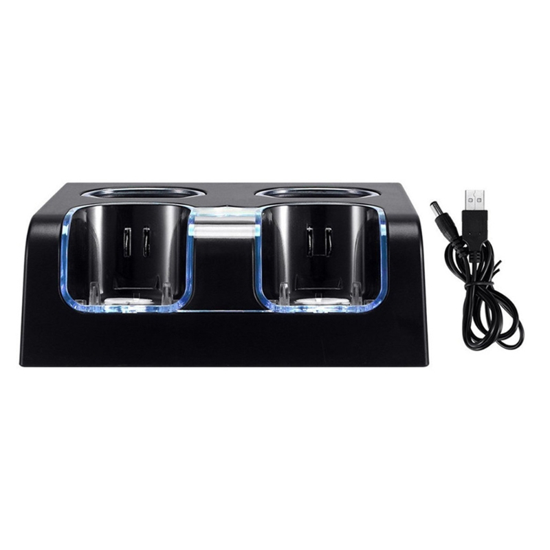 Ladehalterung passend für wii und wii ugame-konsole, wiederaufladbarer akku, kurzschlussschutz, ladeadapter: Schwarz