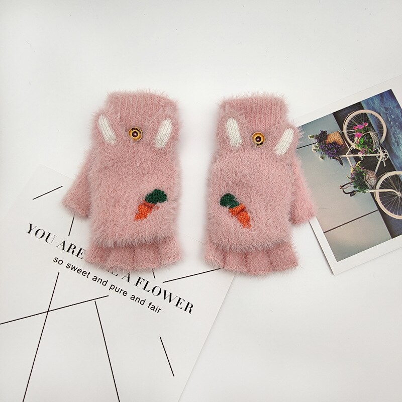 Girl Cute Clamshell Gloves Winter Warm Gloves Writing Half Piece Gloves