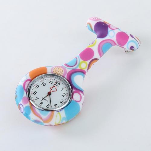 Reloj de enfermera con esfera redonda, reloj con números arábigos, de silicona, galvanoplastia, , broche de enfermera para Hospital: 8