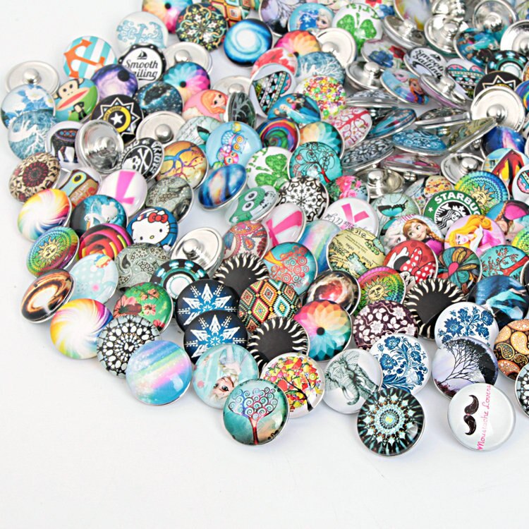 10 pcs/lot mélange aléatoire couleurs Snap perles boutons 18mm impression verre Cabochon Fit bricolage Snap Bracelets & Bracelets bijoux