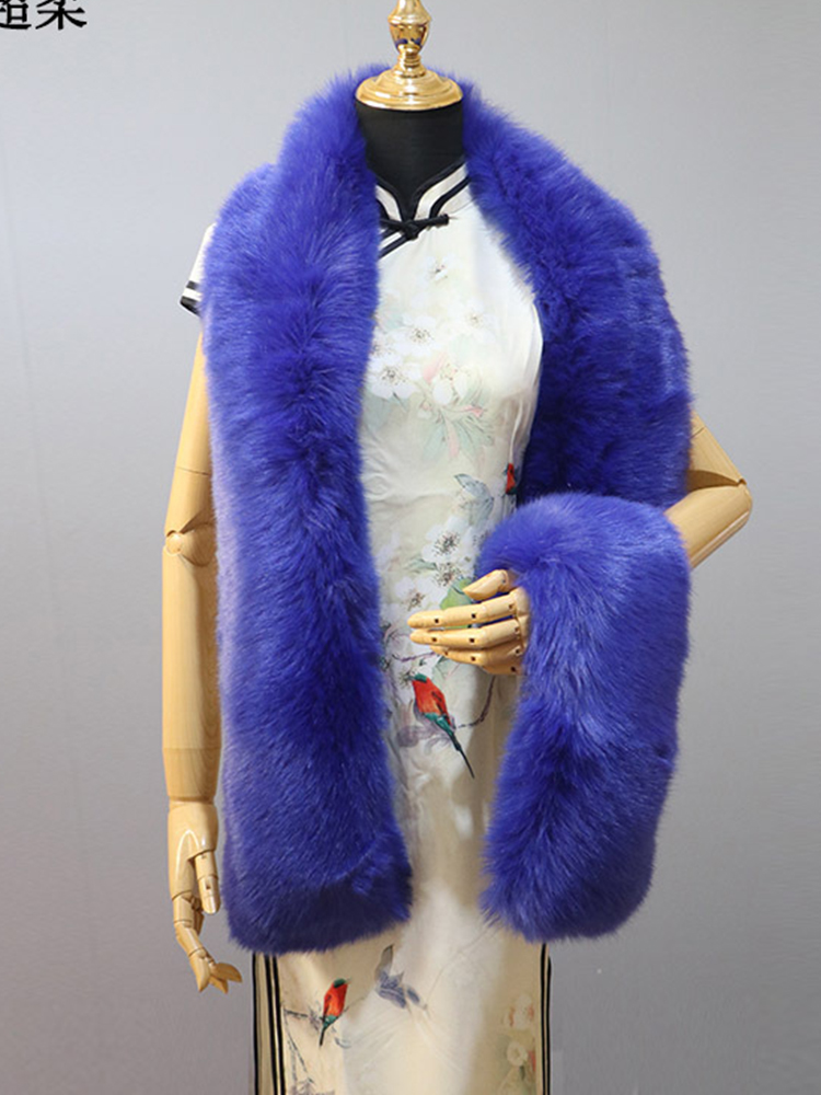 180cm Super Long Faux Fox Fur Scarf Autumn Winter Women Scarf Cosplay Warm Fluffy Shawl Wrap Luxury Scarf: SKY BLUE