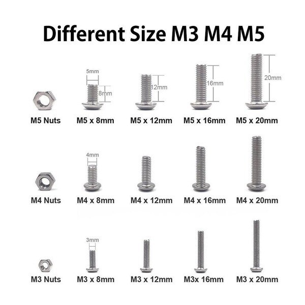 Schraube und Mutter Kit, Maschine Schraube und Mutter Kit, 500 Pcs M3 M4 M5 Edelstahl Taste Kopf Hex Kant Schrauben Schrauben mit