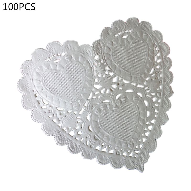 100Stck/einstellen 4 Zoll 10cm Herz bilden Papier Deckchen Weiß Deckchen Bahn Tischset