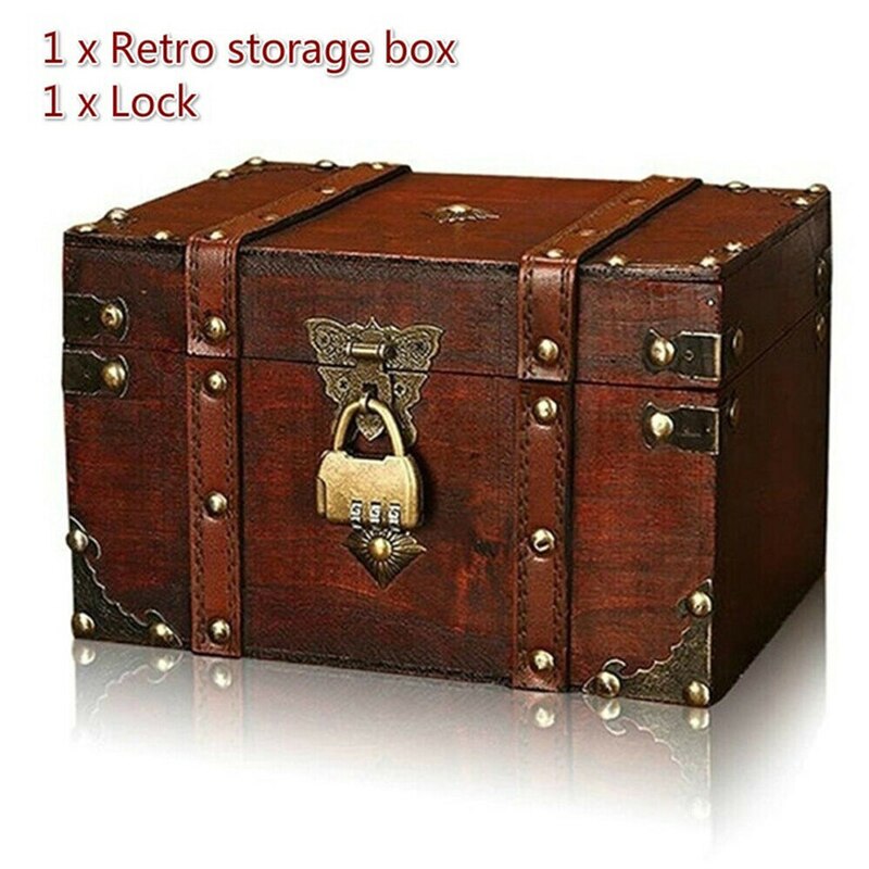 Retro Treasure Chest Wooden Jewelry Trinket Storage Box Case Holder With Lock