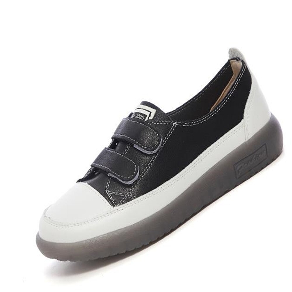 Kvinna lägenheter sneakers skor kardborre som andas vår och höst kvinnor fritidsskor dam zapatos mujer: Svart / 5.5