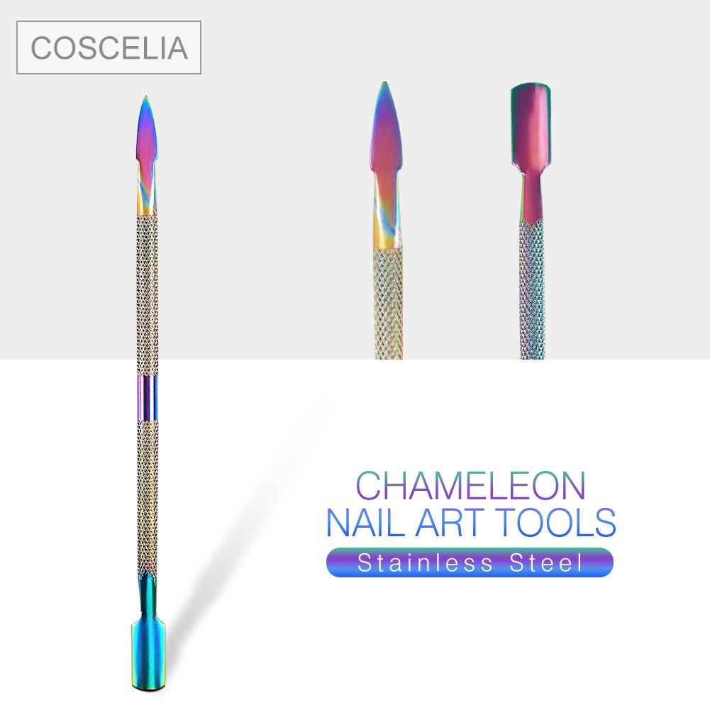 COSCELIA-empujadores de cutículas de acero inoxidable, 1 pieza, para manicura y pedicura, removedor de piel muerta, empujador de doble cara, herramienta de limpieza artística para uñas: 06