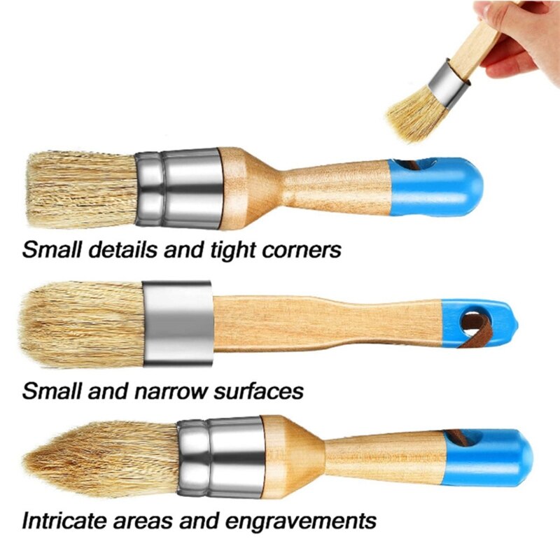 3 Pcs/Set Ergonomic Handle Chalk Wax Paint Brushes Furniture DIY Painting Waxing Tool Bristle Stencil Brushes