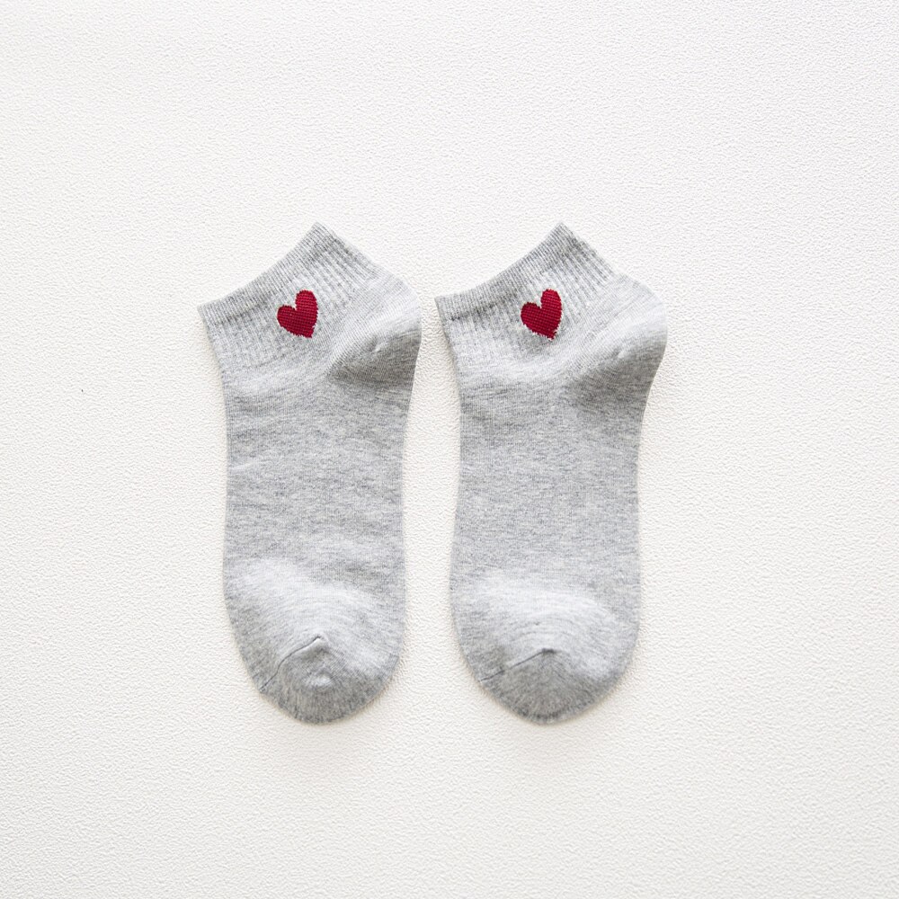 Japanese Women Socks Cotton Novelty Love Heart Pattern Cute Socks Ladies Hiphop Sports Cool Socks Harajuku Accessories: short gray