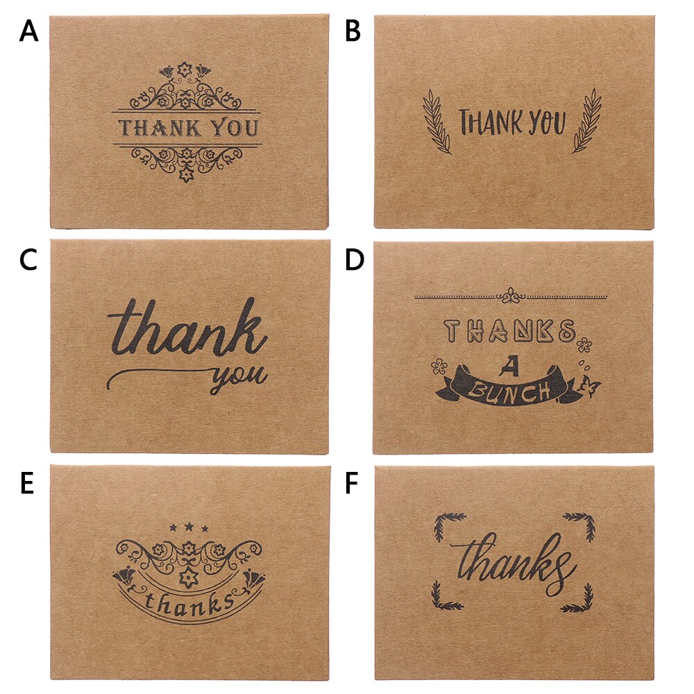 6 Styles Mixed Blank Thank you Cards Rustic Kraft Paper Craft Greeting Cards with Envelopes for Wedding Birthday Party