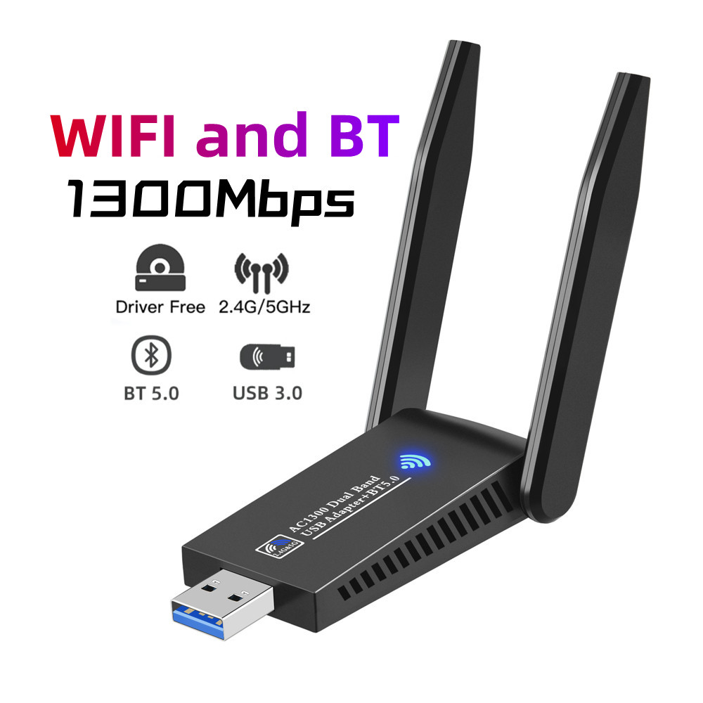 3.0 USB WIFI 1300mbps Bluetooth Dual Band Wireless Network Card AC1300 with Antenna For Laptop PC Mini Dongle