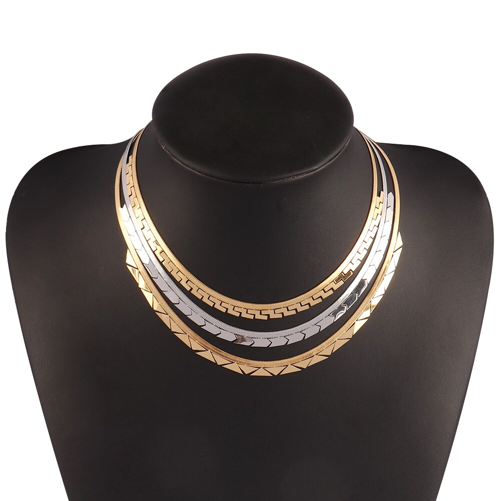 Trendy Stainless Steel Necklace For Women Gold Silver Color Round Geometric Pendant Necklace Choker Snake Chain Necklace Jewelry