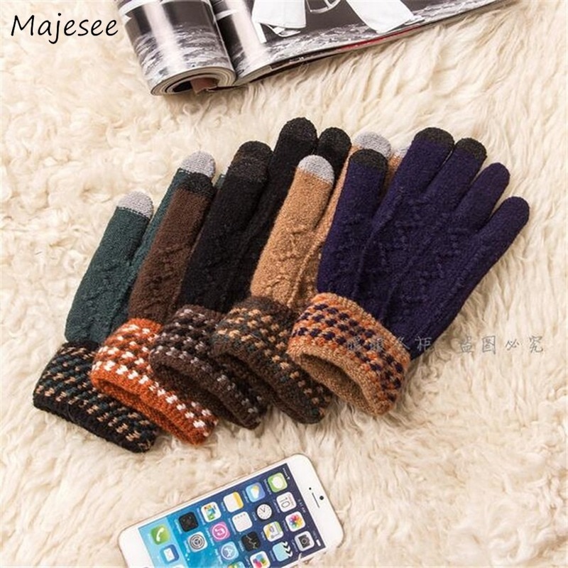 Winter Gloves Men Knitting Touch Screen Thicker Keep Warm Mens Mittens Males Patchwork Glove Simple Chic