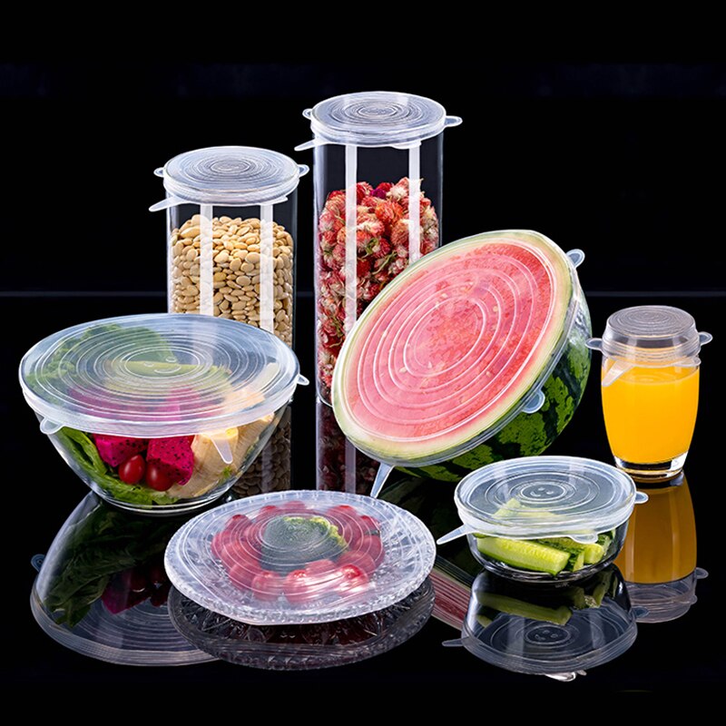 Tapas elásticas de silicona reutilizables, cubierta Universal para olla, Bol, olla, accesorios de cocina, 3/6 Uds.