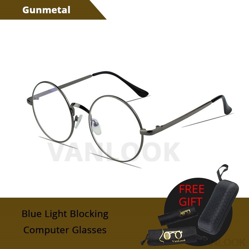 Round Glasses Transparent for Screen Computer Lenses Metal Frame Eyeglasses Women Men Anti Blue Ray Oculos De Grau Spectacles: Gunmetal