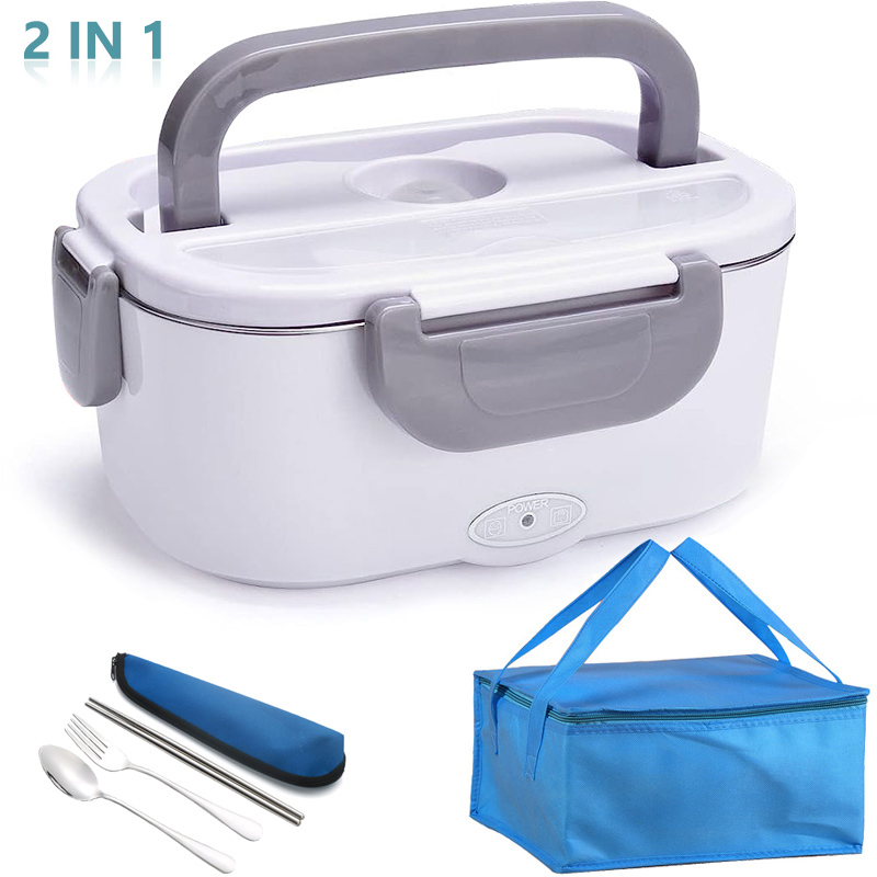 220V 110V 12V 24V Dual Use Home Car Electric Heating Lunch Box Leakproof Portable Food Warmer Heated Container Stainless Steel: green / 2