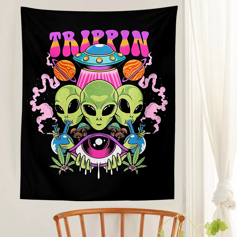Alien tapestry mandala macrame hippie art mushroom eye wall hanging black rugs for living room home dorm decor cloth
