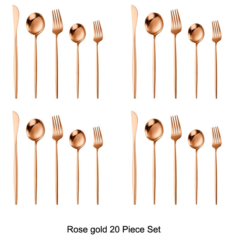 20 pièces or noir ensemble de couverts ensemble de vaisselle 18/10 acier inoxydable couteau Dessert fourchette cuillère vaisselle argenterie directe: Rose gold
