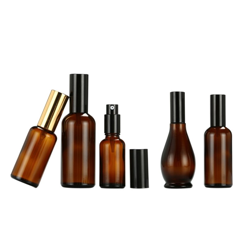 Draagbare bruine lichtdichte glazen spuitfles kleine gieter draagbare make-up toner gezichtsparfumfles 100ml gouden deksels