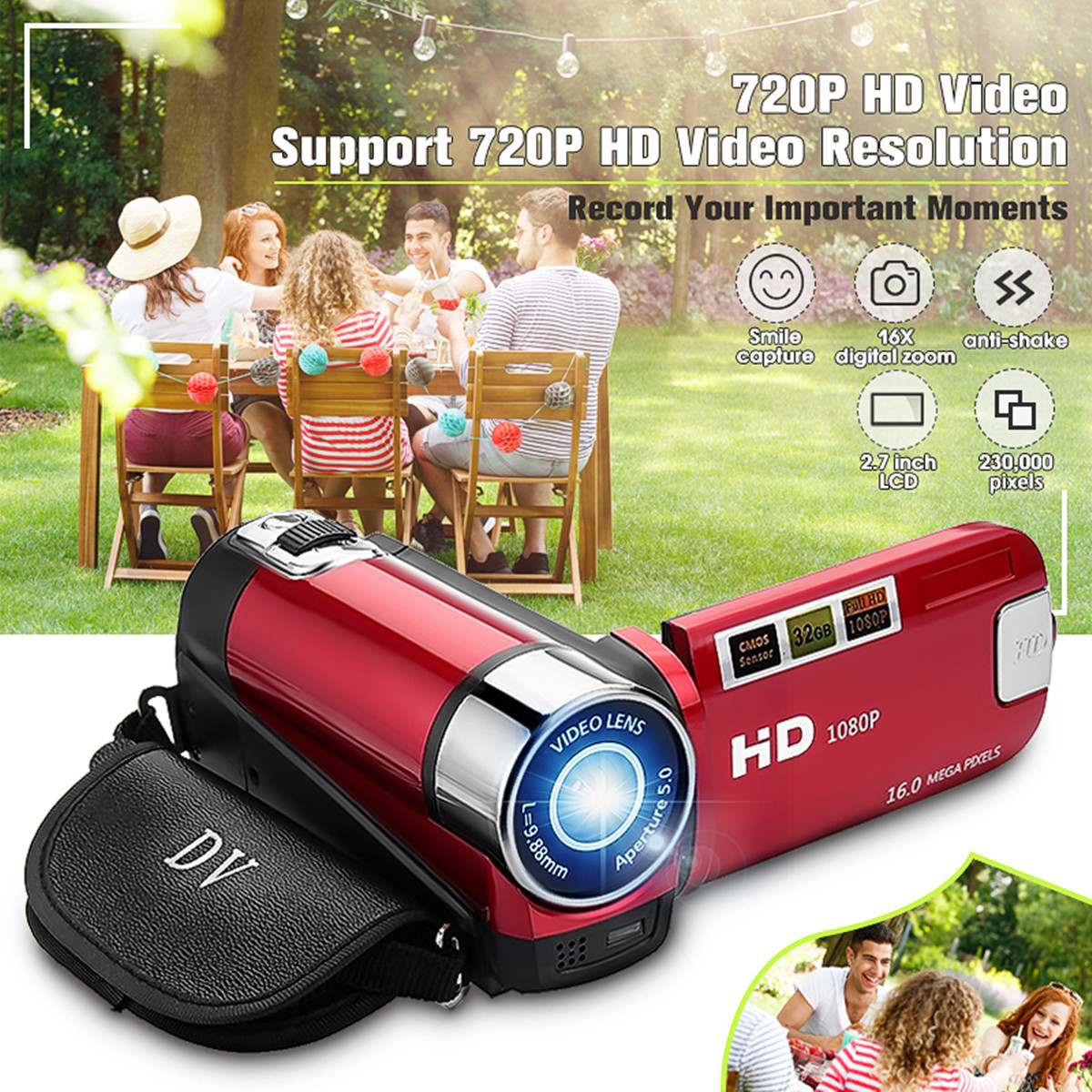 1080P HD Digital Camera Portable Videocamcoder Videocam DV for Home Use Travel Video Camcoder 270 Degrees Rotatable Screen