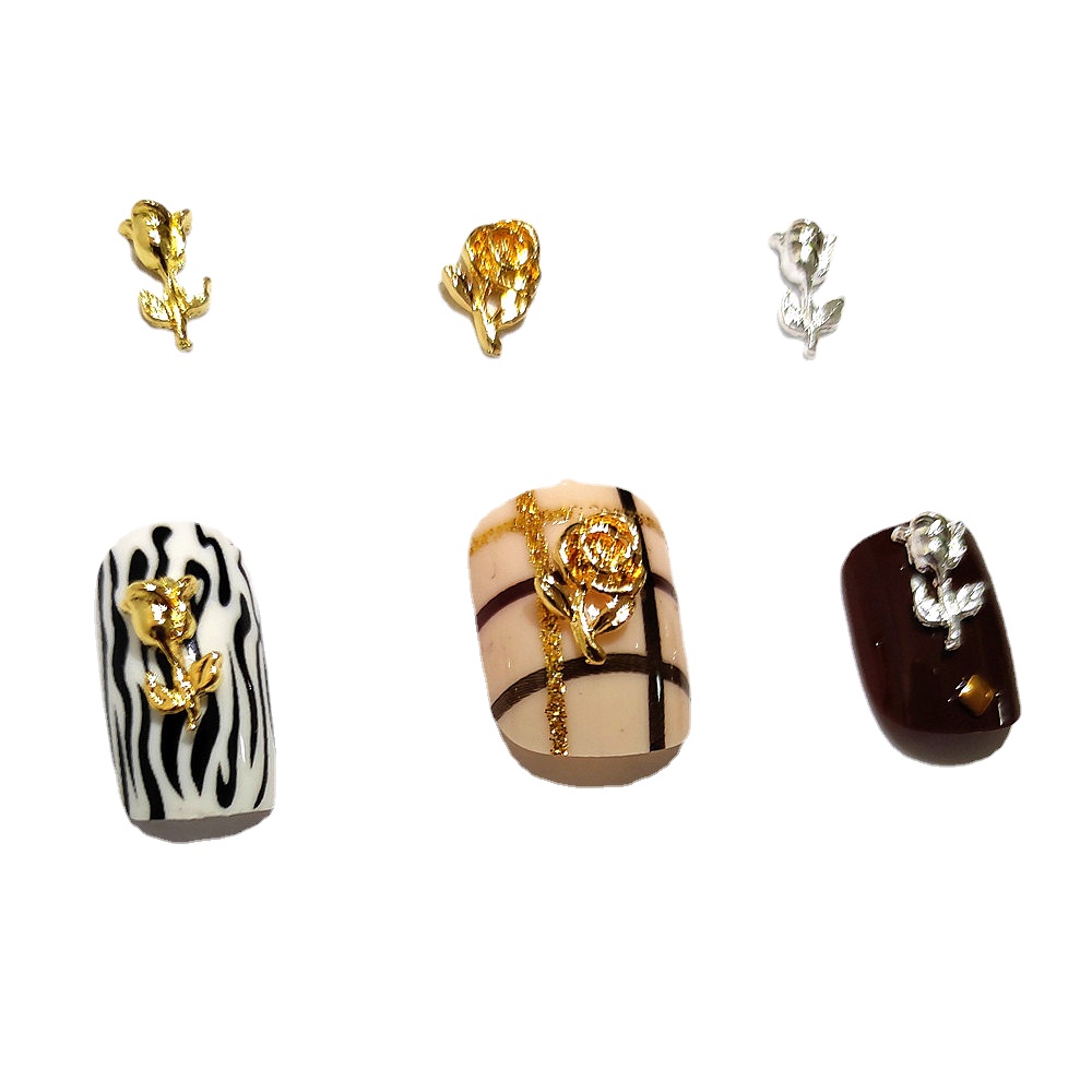 30 Stuks Gemengde Nail Art Bloemen Decoraties Charms Metalen Nagels Accessoires Zilveren Studs Lente 3d Rose Platte Nailart Supply
