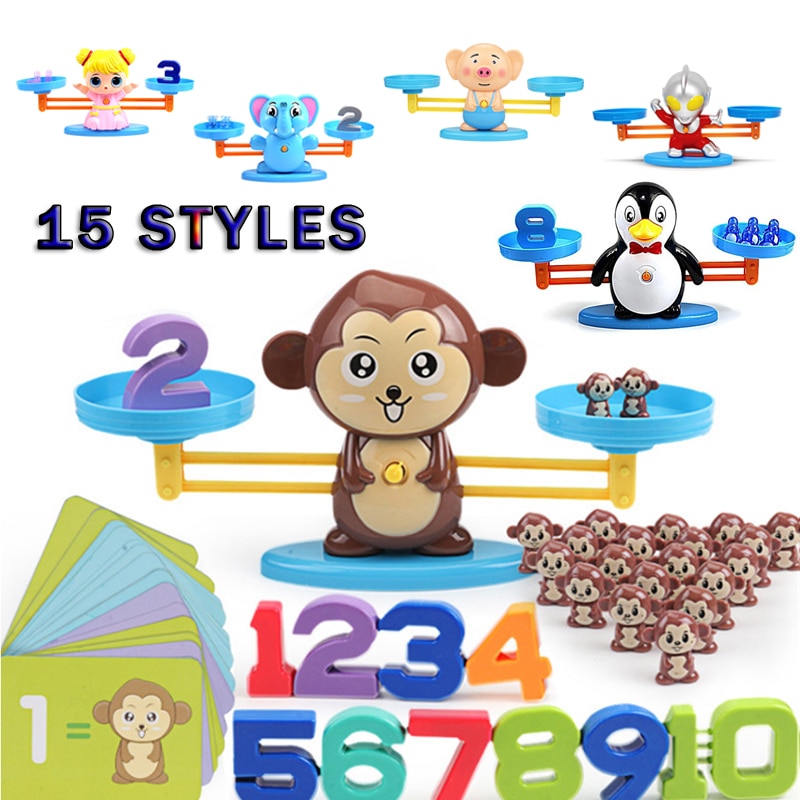 15 Styles Montessori Math Match Toy Monkey Cow Balancing Scale Preschool Number Balance Baby Educational Board Game