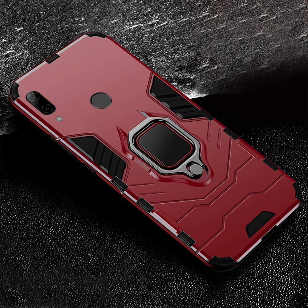 Anel de dedo blindado suporte magnético caso do telefone para huawei p smart plus 2019 2018 p inteligente z psmart pro 2019 suporte anti-queda caso: P smart 2018 / red