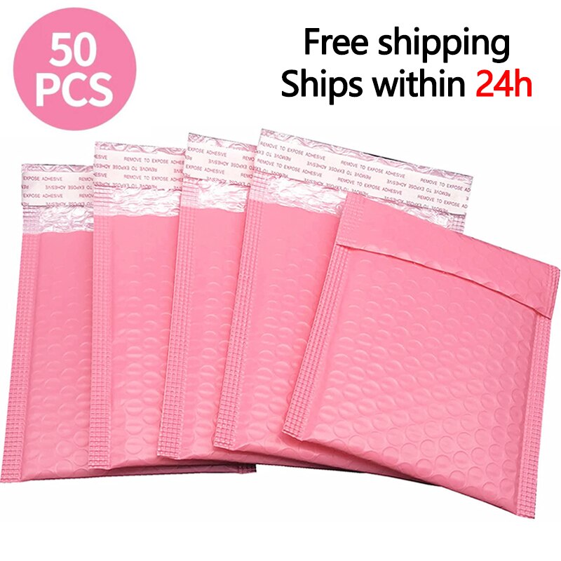 Enveloppes rembourrées à bulles roses, 50 pièces, enveloppes d&#39;expédition, sacs d&#39;emballage 11*15 + 4CM, sac auto-scellant