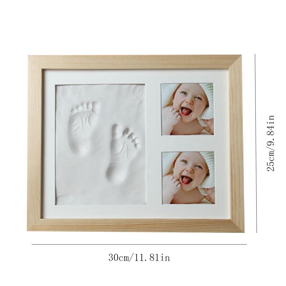 Baby Hand & Voet Print Handen En Voeten Mold Maker Massief Houten Fotolijst Met Cover Vingerafdruk Modder Set Baby groei Memorial