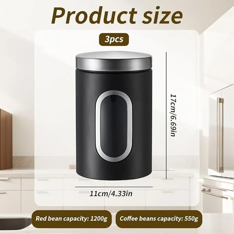 3pcs Coffee Bean Storage Containers Reusable Stainless Steel Tea Coffee Sugar Jar Portable Leakproof Food Storage Box Easy Clean
