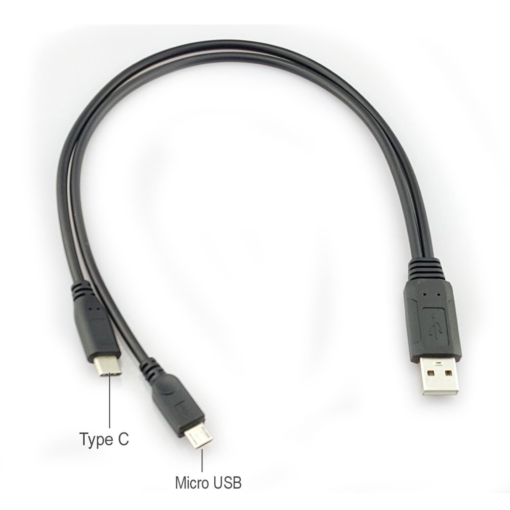 USB Type C Y Splitter Kabel, 2 in 1 Opladen Kabel, USB 2.0 A Male naar USB C Type C Mannelijke en Micro USB Male Opladen Lader Kabel