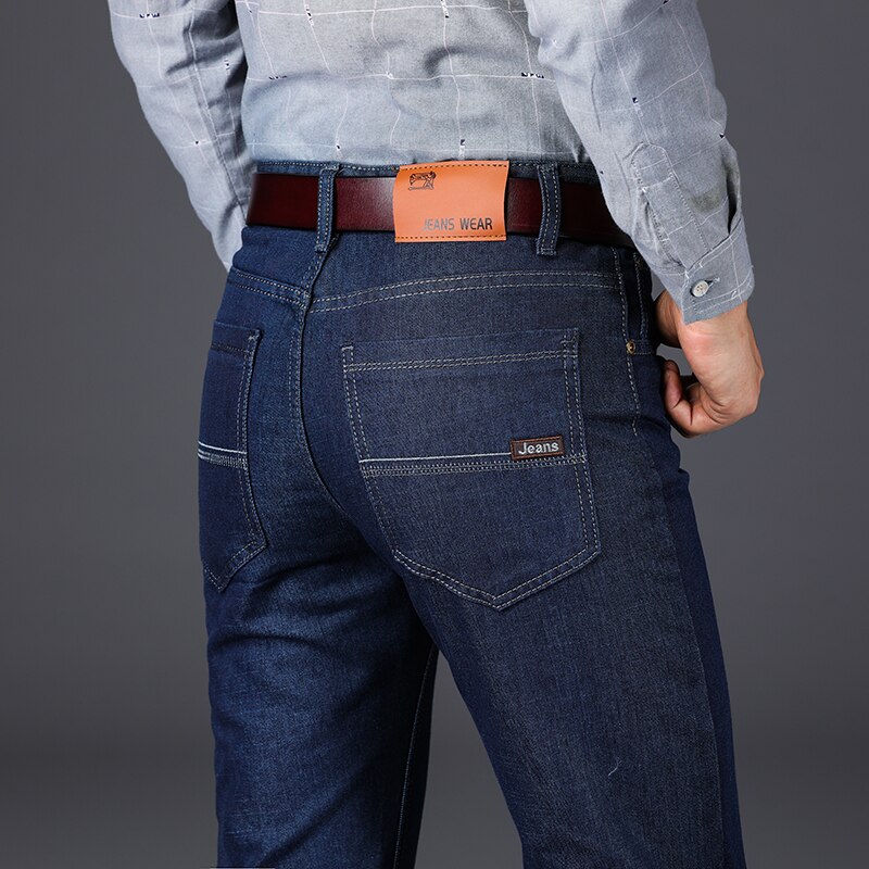 Heren winter warme plus fluwelen rechte jeans mannelijke klassieke dikke fleece denim broek plus grote maten broeken