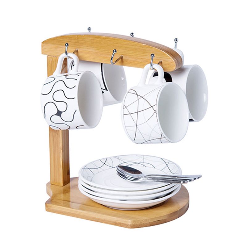 Kopphållare muggställ - bambu kaffekoppställ hemförvaring te mugg och fat display arrangör -rymmer 6 muggar